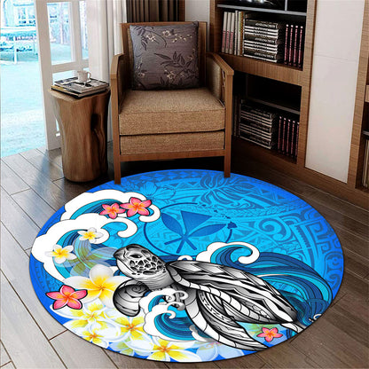 Hawaii Round Rug Turtle With Plumeria Flowers