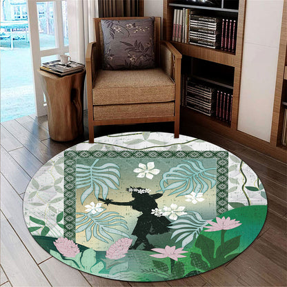 Hawaii Round Rug Hawaii Girl Hula Dancers With Tropical Flowers
