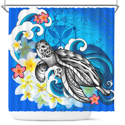 Hawaii Shower Curtain Turtle With Plumeria Flowers