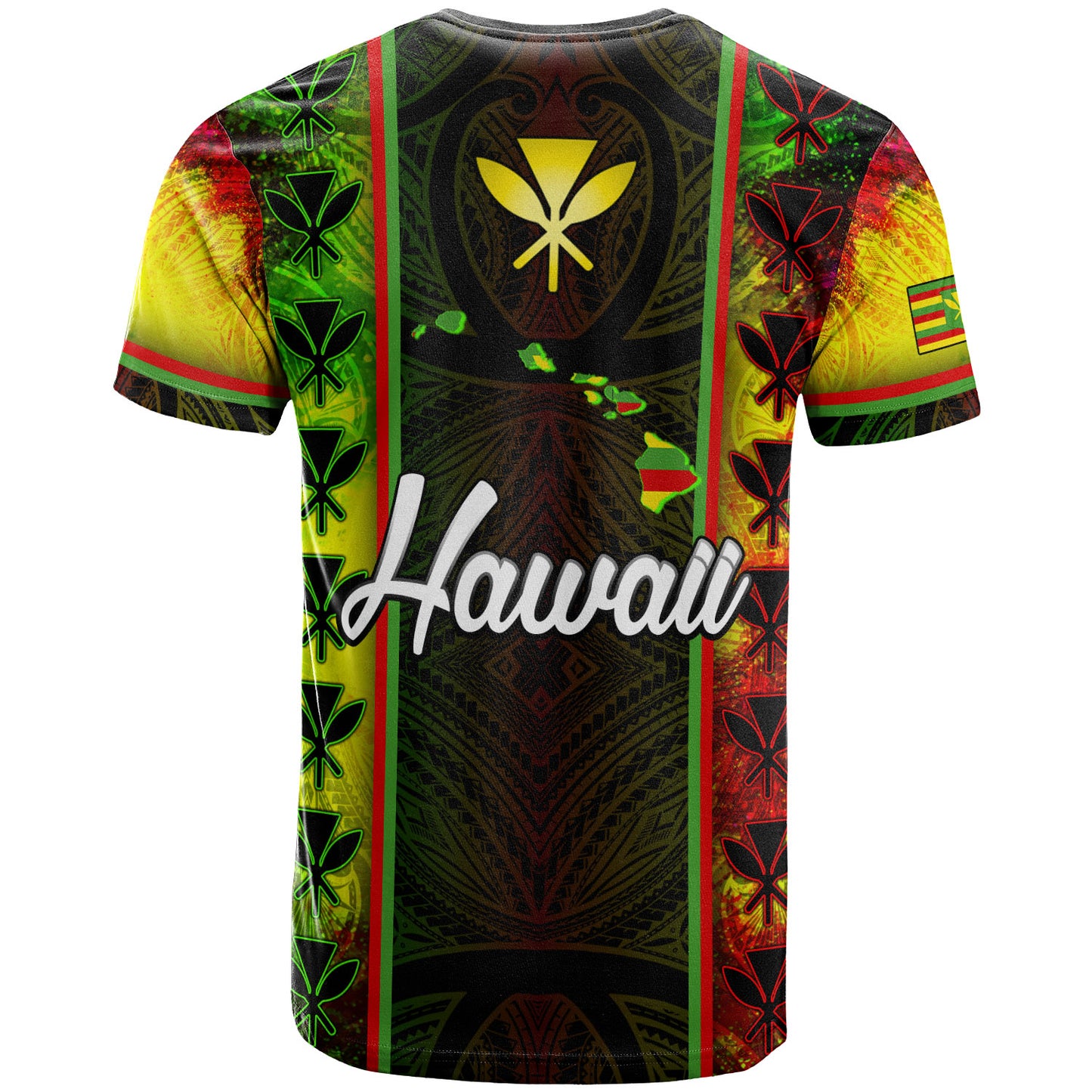 Hawaii Custom Personalised T-Shirt Kanakamaoli Flag With Map Traditional Patterns