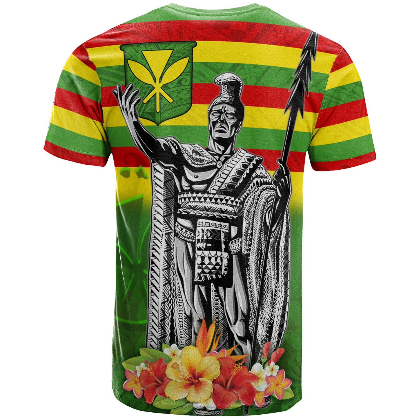 Hawaii T-Shirt Hawaii King With Flag Color With Traditional Patterns