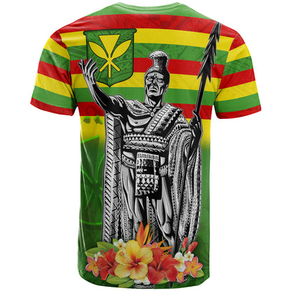Hawaii T-Shirt Hawaii King With Flag Color With Traditional Patterns