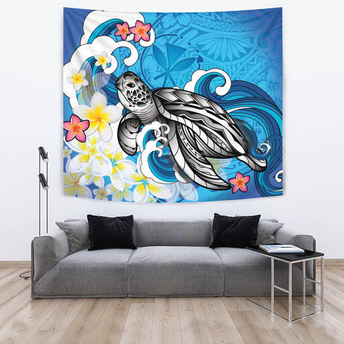 Hawaii Tapestry Turtle With Plumeria Flowers
