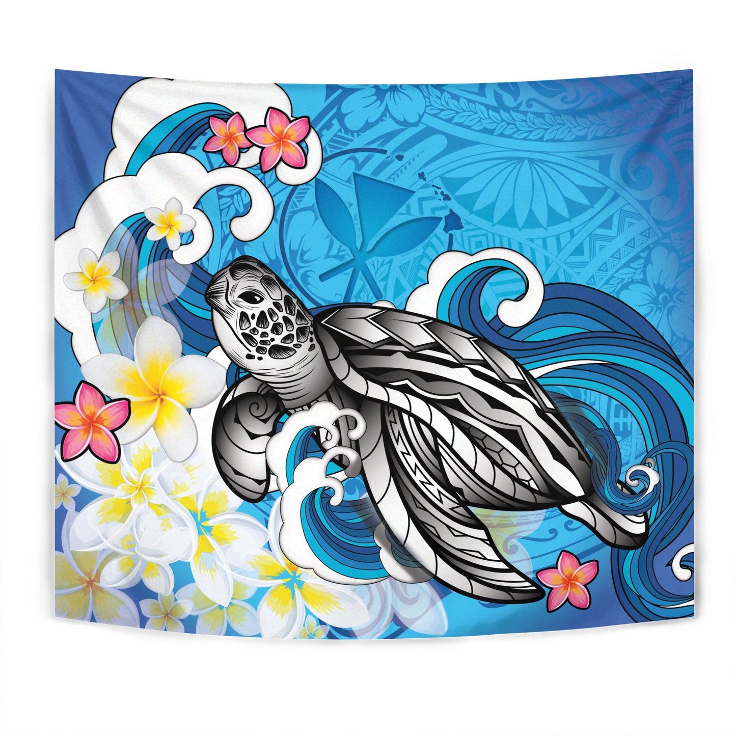Hawaii Tapestry Turtle With Plumeria Flowers