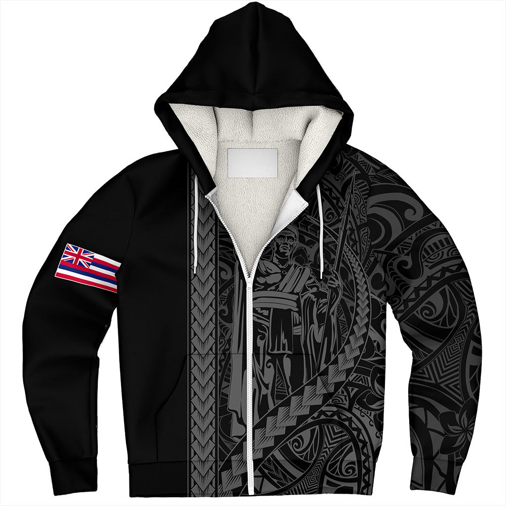 Hawaii Sherpa Hoodie Tribal Polynesian King Kamehameha