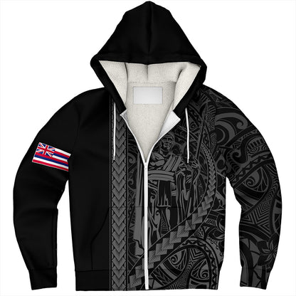 Hawaii Sherpa Hoodie Tribal Polynesian King Kamehameha