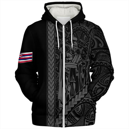 Hawaii Sherpa Hoodie Tribal Polynesian King Kamehameha