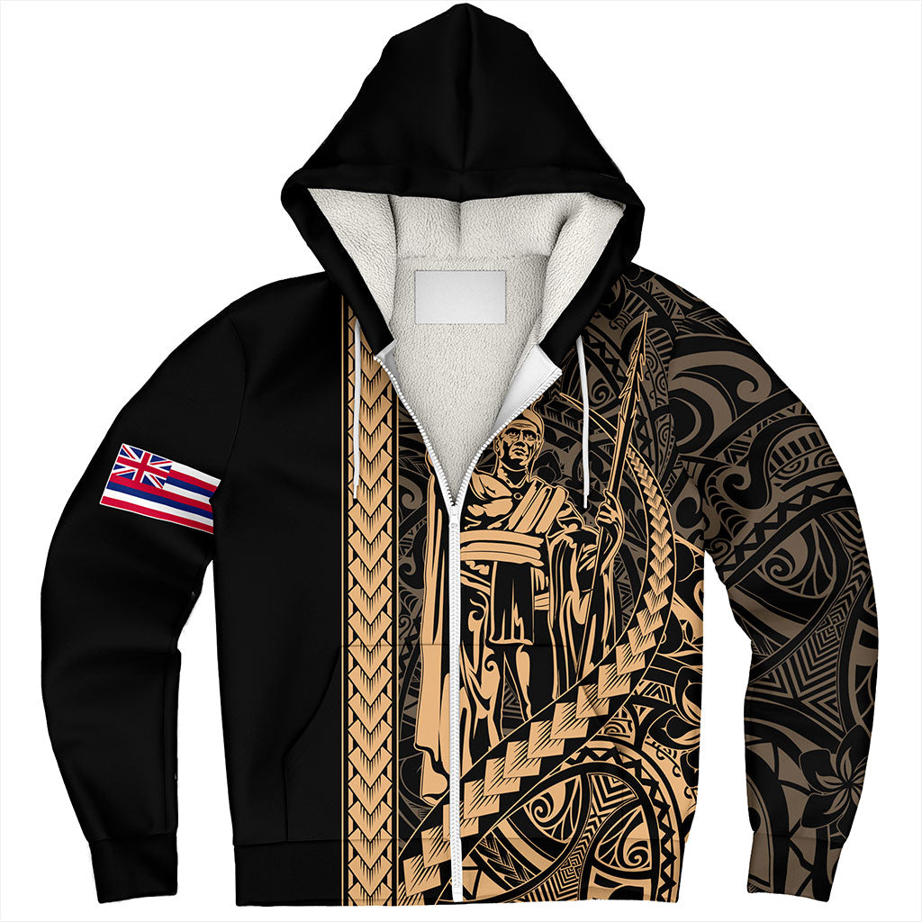 Hawaii Sherpa Hoodie Tribal Polynesian King Kamehameha