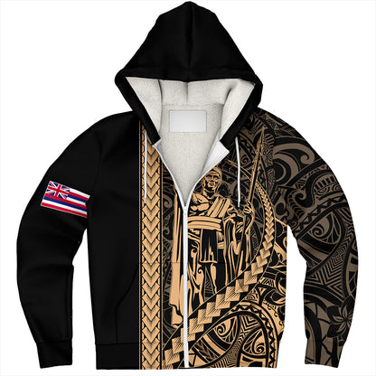 Hawaii Sherpa Hoodie Tribal Polynesian King Kamehameha