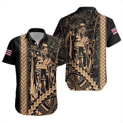 Hawaii Short Sleeve Shirt Tribal Polynesian King Kamehameha