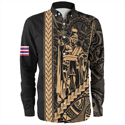 Hawaii Long Sleeve Shirt Tribal Polynesian King Kamehameha