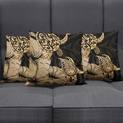 Hawaii Turtle Pillow Cover Polynesian Hibiscus Art Gold