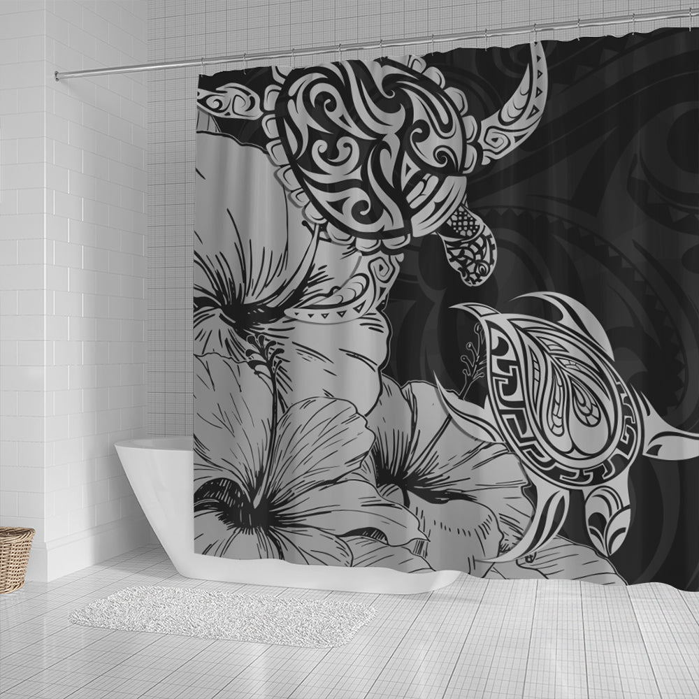 Hawaii Turtle Shower Curtain Polynesian Hibiscus Art Gray