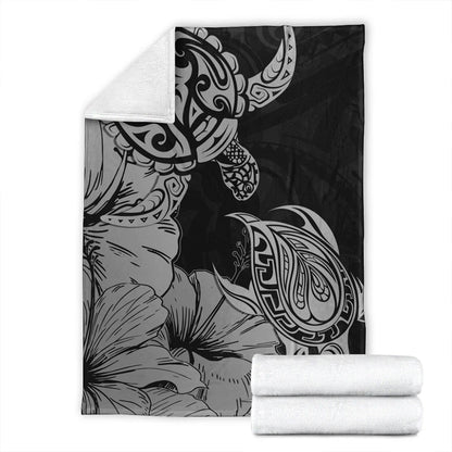 Hawaii Turtle Premium Blanket Polynesian Hibiscus Art Gray