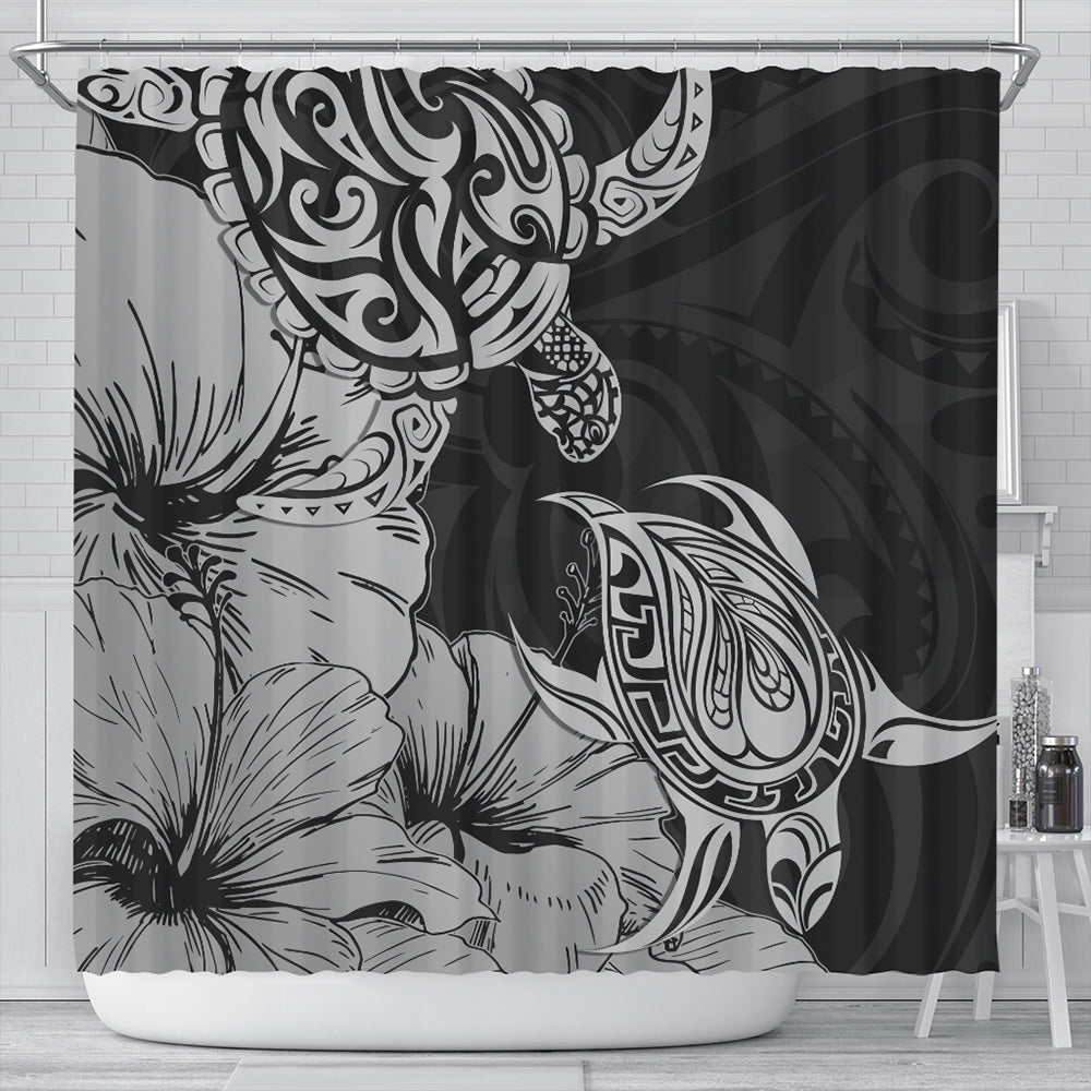 Hawaii Turtle Shower Curtain Polynesian Hibiscus Art Gray