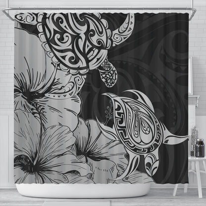 Hawaii Turtle Shower Curtain Polynesian Hibiscus Art Gray