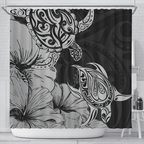 Hawaii Turtle Shower Curtain Polynesian Hibiscus Art Gray