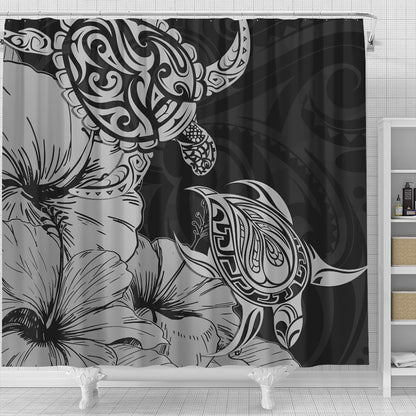 Hawaii Turtle Shower Curtain Polynesian Hibiscus Art Gray