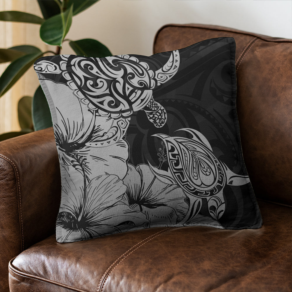 Hawaii Turtle Pillow Cover Polynesian Hibiscus Art Gray