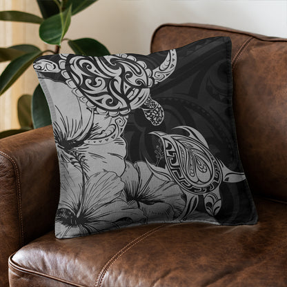 Hawaii Turtle Pillow Cover Polynesian Hibiscus Art Gray