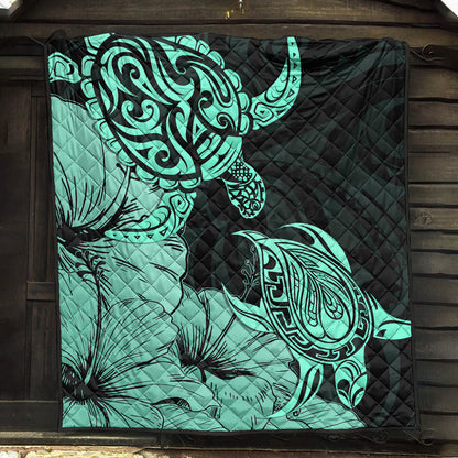 Hawaii Turtle Premium Quilt Polynesian Hibiscus Art Turquoise