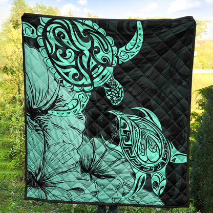 Hawaii Turtle Premium Quilt Polynesian Hibiscus Art Turquoise