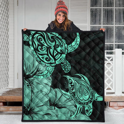 Hawaii Turtle Premium Quilt Polynesian Hibiscus Art Turquoise