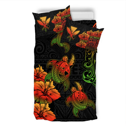 Hawaii Bedding Set Hawaii Turtle Map Style Drawing Polynesian