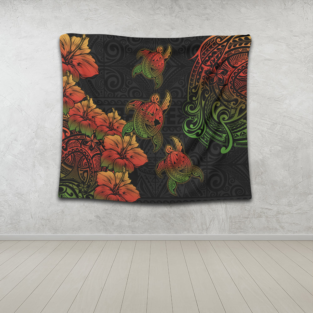 Hawaii Tapestry Hawaii Turtle Map Style Drawing Polynesian