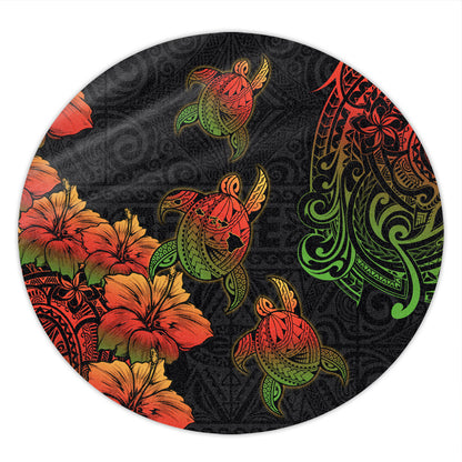 Hawaii Round Rug Hawaii Turtle Map Style Drawing Polynesian