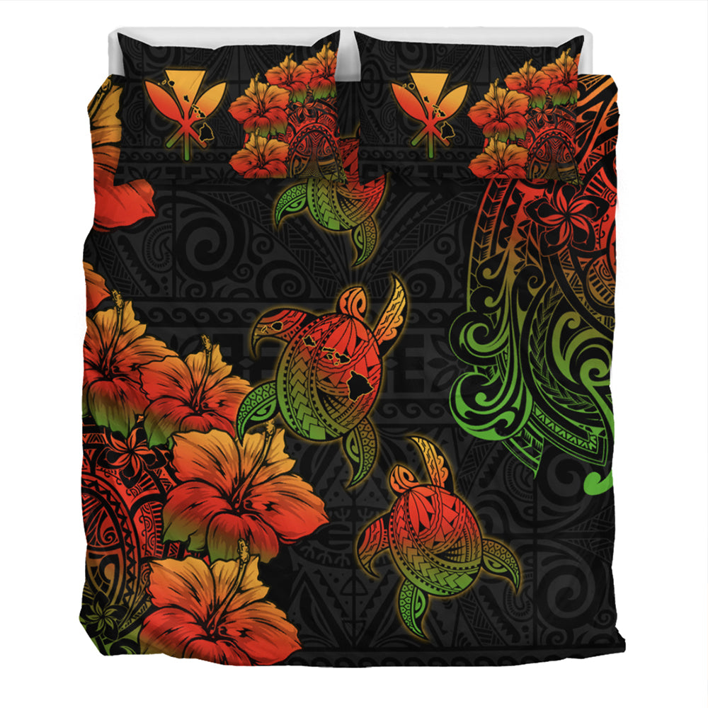 Hawaii Bedding Set Hawaii Turtle Map Style Drawing Polynesian