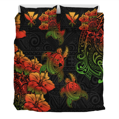 Hawaii Bedding Set Hawaii Turtle Map Style Drawing Polynesian