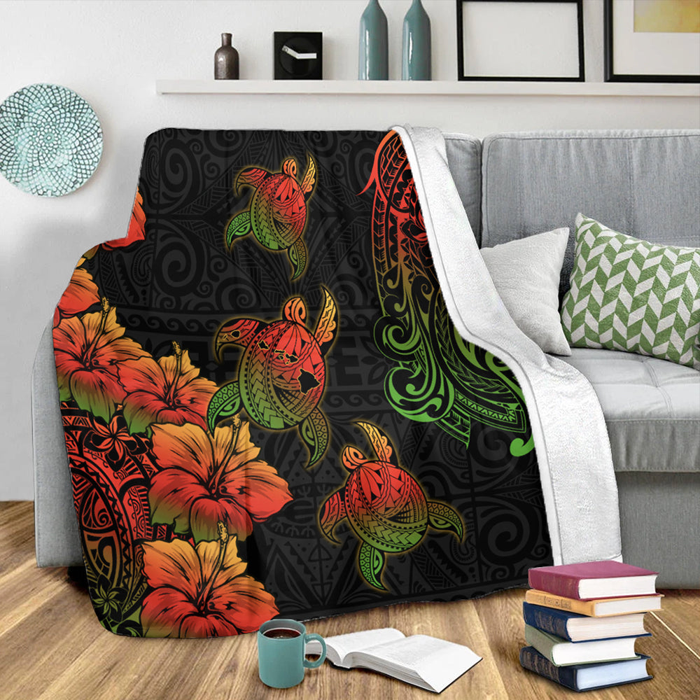 Hawaii Premium Blanket Hawaii Turtle Map Style Drawing Polynesian