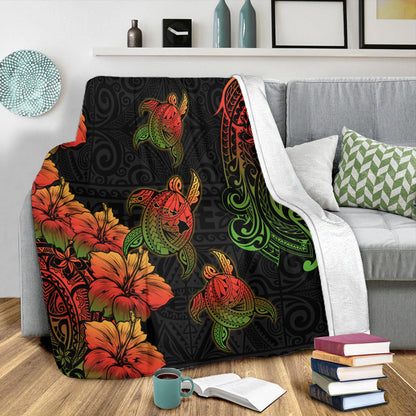 Hawaii Premium Blanket Hawaii Turtle Map Style Drawing Polynesian