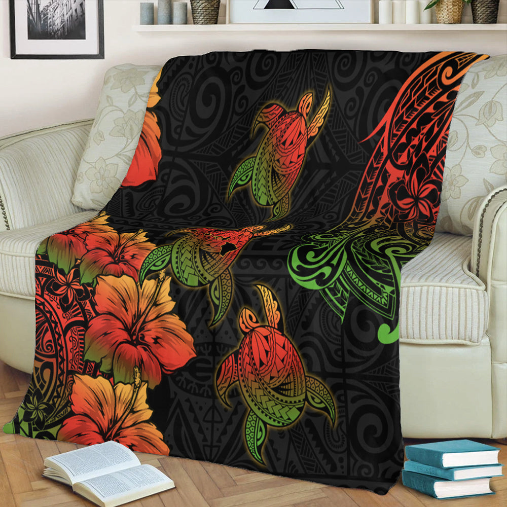 Hawaii Premium Blanket Hawaii Turtle Map Style Drawing Polynesian