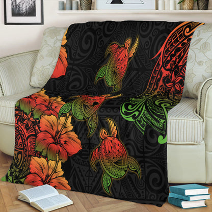 Hawaii Premium Blanket Hawaii Turtle Map Style Drawing Polynesian