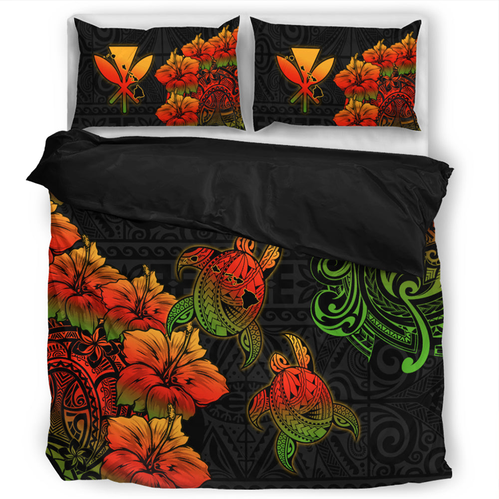 Hawaii Bedding Set Hawaii Turtle Map Style Drawing Polynesian