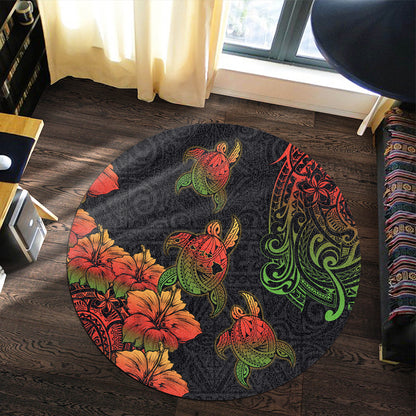 Hawaii Round Rug Hawaii Turtle Map Style Drawing Polynesian