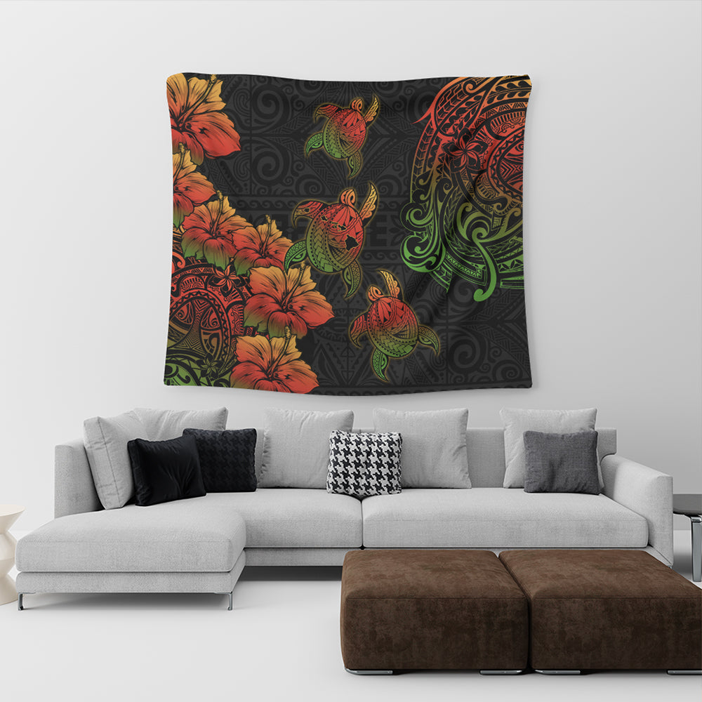 Hawaii Tapestry Hawaii Turtle Map Style Drawing Polynesian