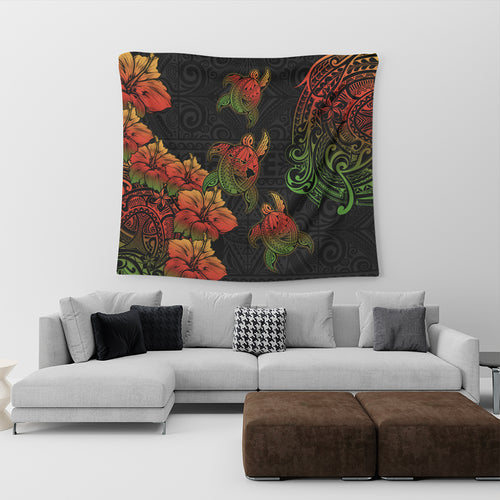 Hawaii Tapestry Hawaii Turtle Map Style Drawing Polynesian