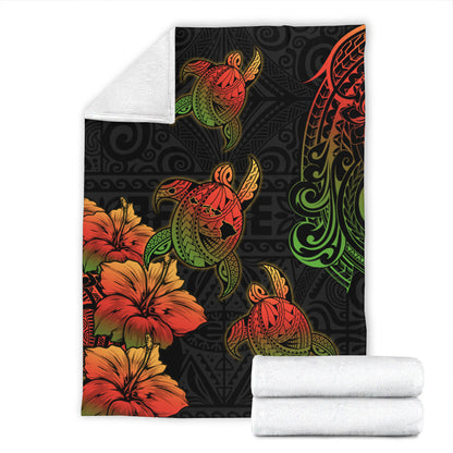 Hawaii Premium Blanket Hawaii Turtle Map Style Drawing Polynesian