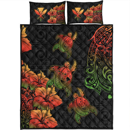 Hawaii Quilt Bed Set Hawaii Turtle Map Style Drawing Polynesian