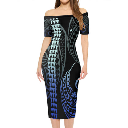 Hawaii Combo Short Sleeve Dress And Shirt Kakau Style Gradient Blue