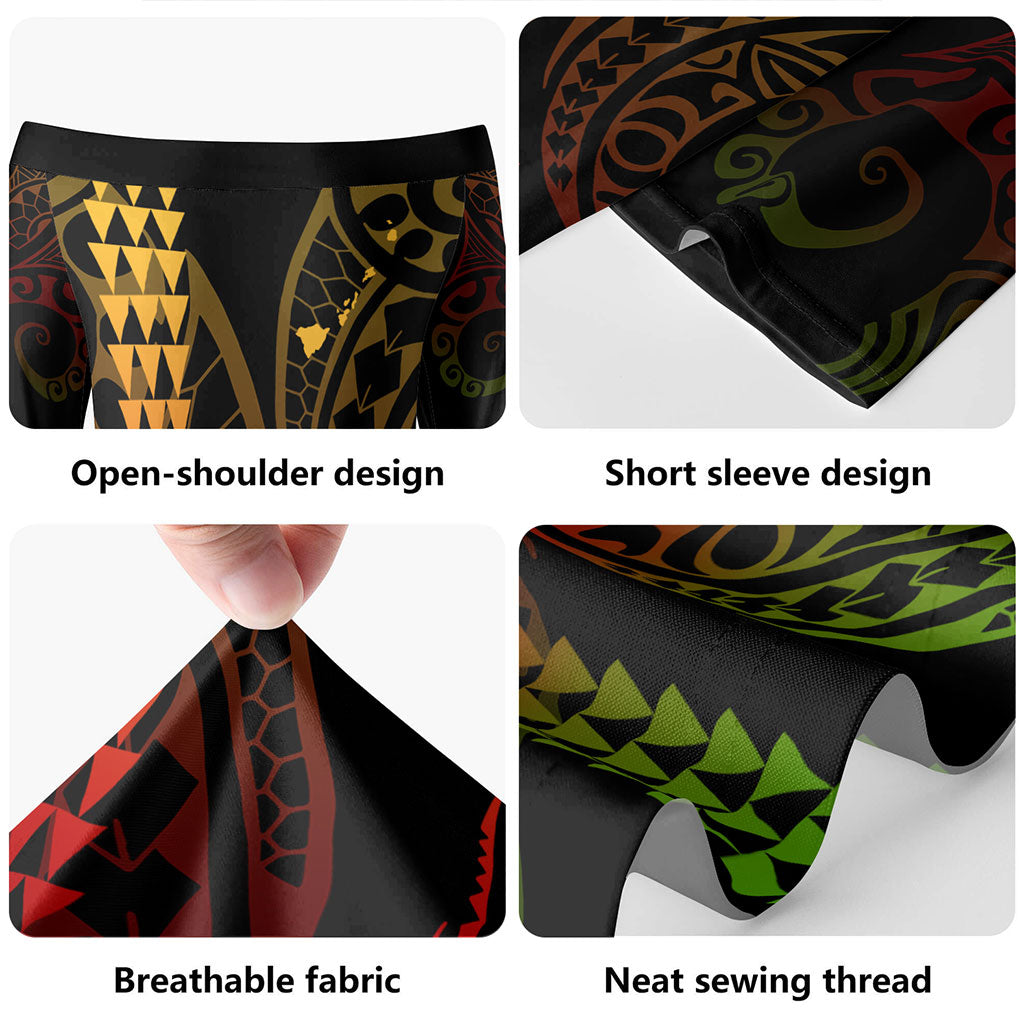 Hawaii Short Sleeve Off The Shoulder Lady Dress Kakau Style Reggae