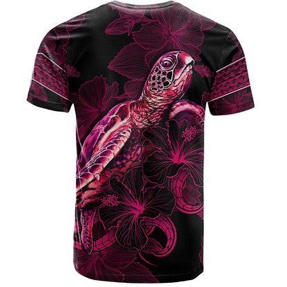 Hawaii T-Shirt Sea Turtle With Blooming Hibiscus Flowers Tribal Maroon