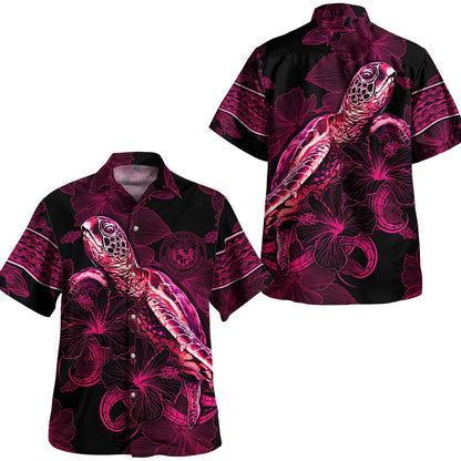 Hawaii Hawaiian Shirt Sea Turtle With Blooming Hibiscus Flowers Tribal Maroon