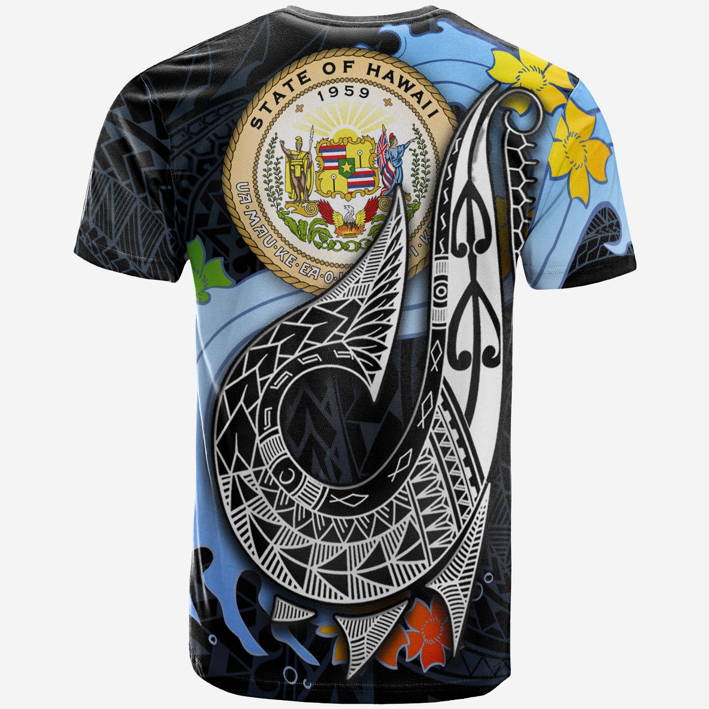 Hawaii Custom Personalised T-Shirt - Fish Hooks And Wave