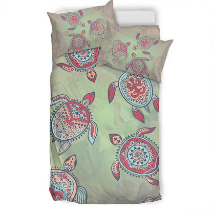 Hawaii Bedding Set Turtle Colorful Hibiscus Background