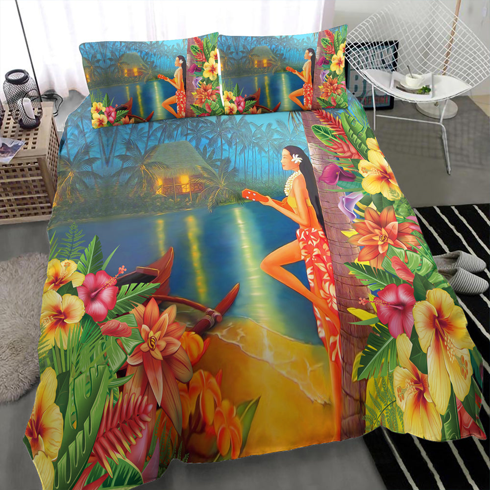 Hawaii Bedding Set Hula Girl Sing In Village