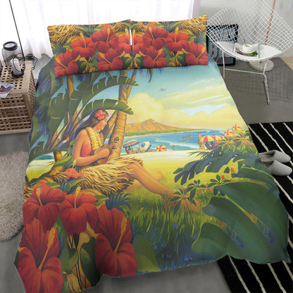Hawaii Bedding Set Hula Girl Hola Beach